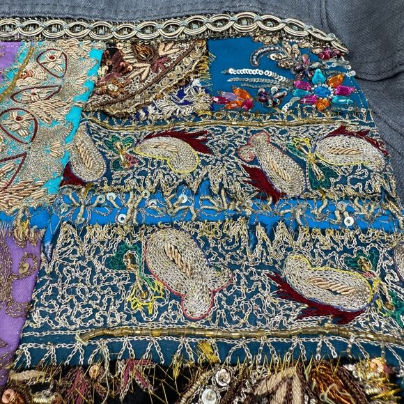 Levi's Women's Denim Trucker‎ Jacket Small Gray Embellished Boho Patchwork - Picture 5 of 16